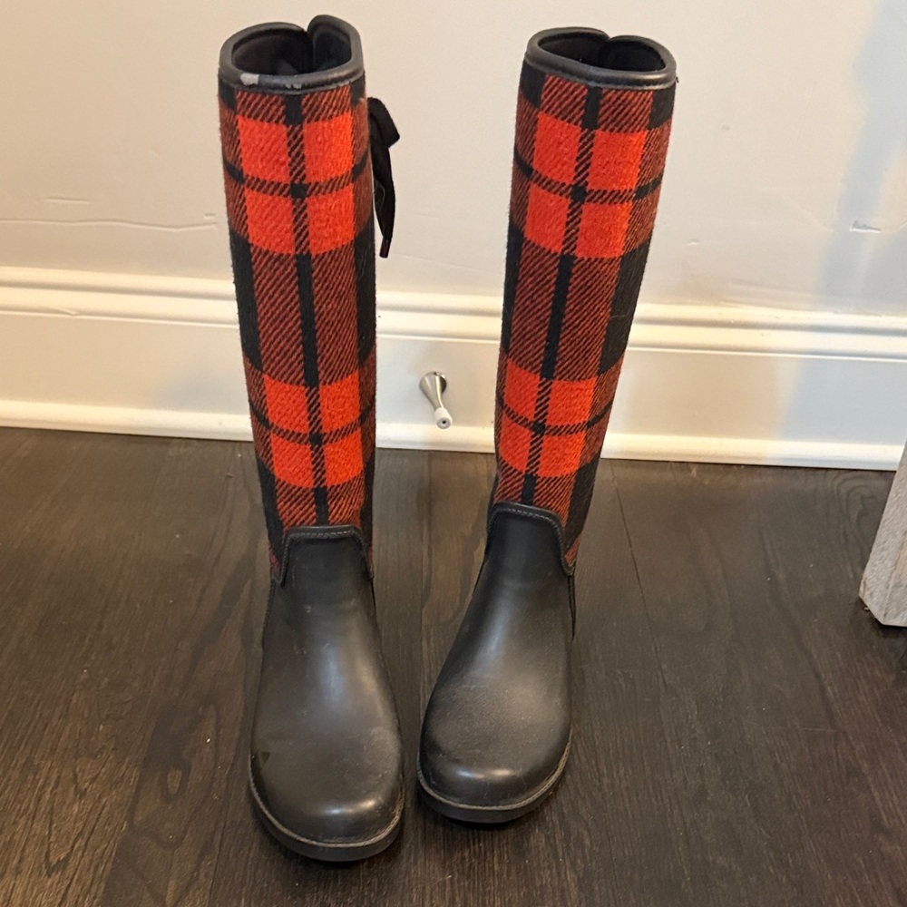 Coach Red and Black Plaid Winter Boots